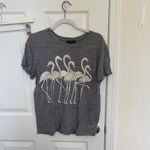 J. Crew Gray Short-Sleeve Tee with White Flamingo Print